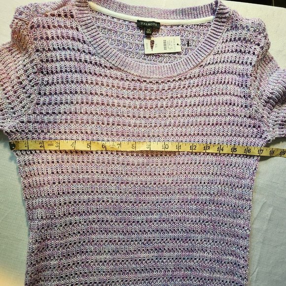 Talbots Sweater Women XS Purple Crochet Long Sleeve Cotton Pullover Knit NWT - Picture 6 of 10